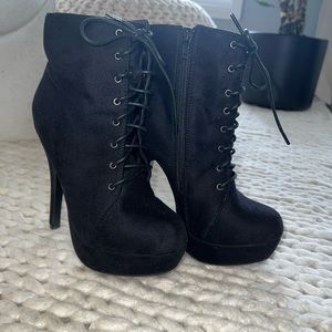Black Lace-Up Platform Booties